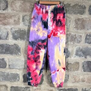 Refuge Athletics Tie Dye Sweatpants Purple Pink Black Yellow Jogger Pants XS‎